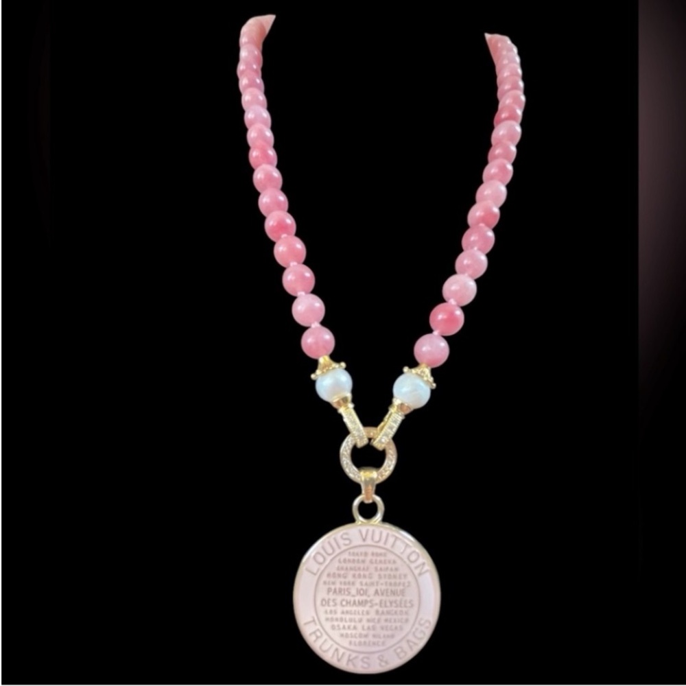 Authentic Louis Vuitton Pink Trunk & Bags Natural Gems Necklace - Picture 2 of 6